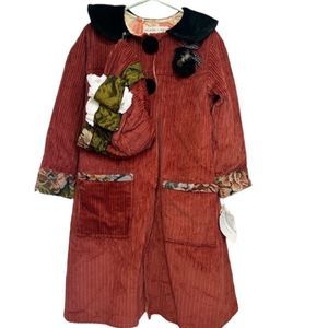 NEW Sunda Rose Rust Velvet Corduroy Prairie Long Pea Coat w/ Matching Hat 6-8